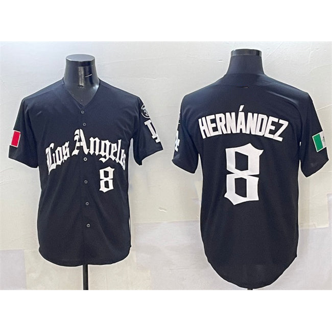 Los Angeles Dodgers #8 Enrique Hernandez Black JEROMEN Mexico 2025 LA Gothic Style With Fernando Patch Vapor Premier Limited Stitched Jersey