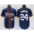 Detroit Tigers #24 Miguel Cabrera Number Navy Blue JEROMEN Cool Base Stitched Jersey