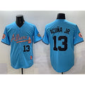 Atlanta Braves #13 JEROMENld Acuna Jr. Blue JEROMEN 2024 Atliens & Peach With Outkast Patch Vapor Limited Stitched Jersey