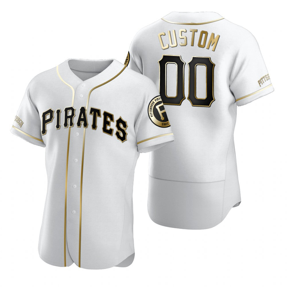 Custom Pittsburgh Pirates White JEROMEN Stitched Flex Base Golden Edition Jersey