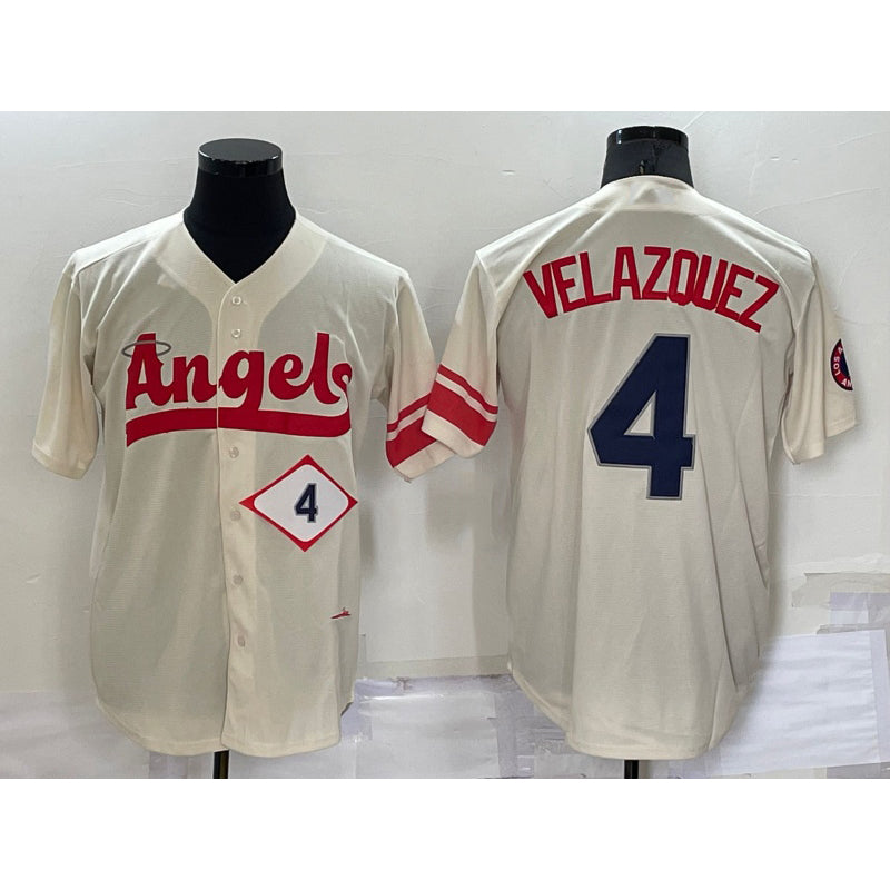 Los Angeles Angels #4 Andrew Velazquez Number Cream JEROMEN 2022 City Connect Cool Base Stitched Jersey