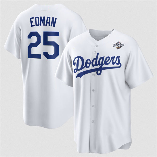 Los Angeles Dodgers #25 Tommy Edman White JEROMEN 2025 World Series Home Cool Base Stitched Jersey