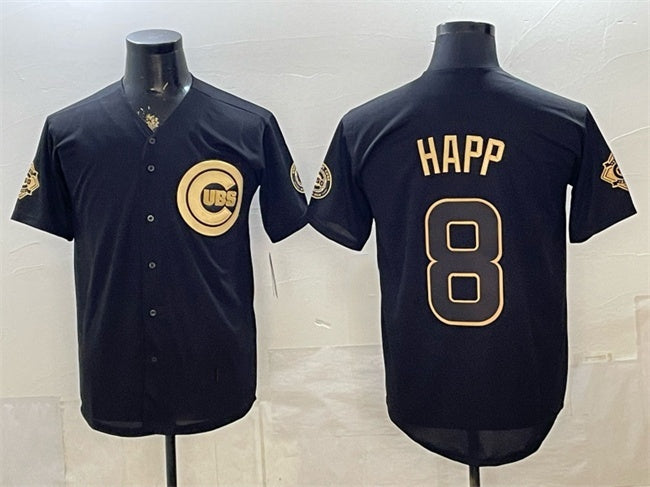 Chicago Cubs #8 lan Happ Black Gold JEROMEN 150th Anniversary Patch Stitched Jersey