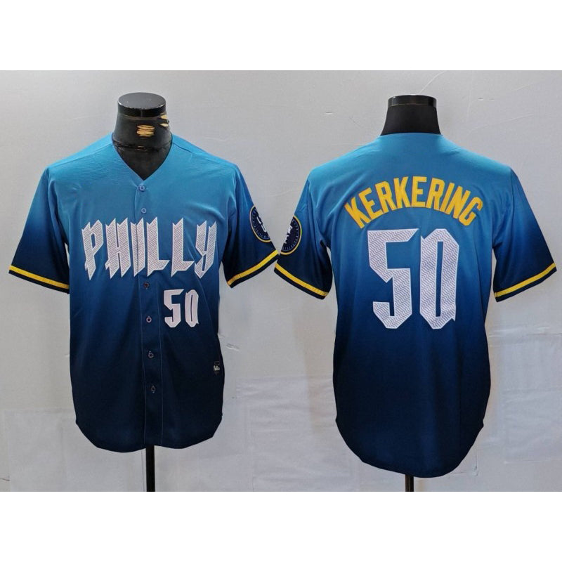 Philadelphia Phillies #50 Orion Kerkering Number Blue JEROMEN 2024 City Connect Limited Stitched Jersey