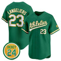 Oakland Athletics #23 Shea Langeliers Green JEROMEN 2024 Limited With Rickey Henderson Patch Stitched Jersey