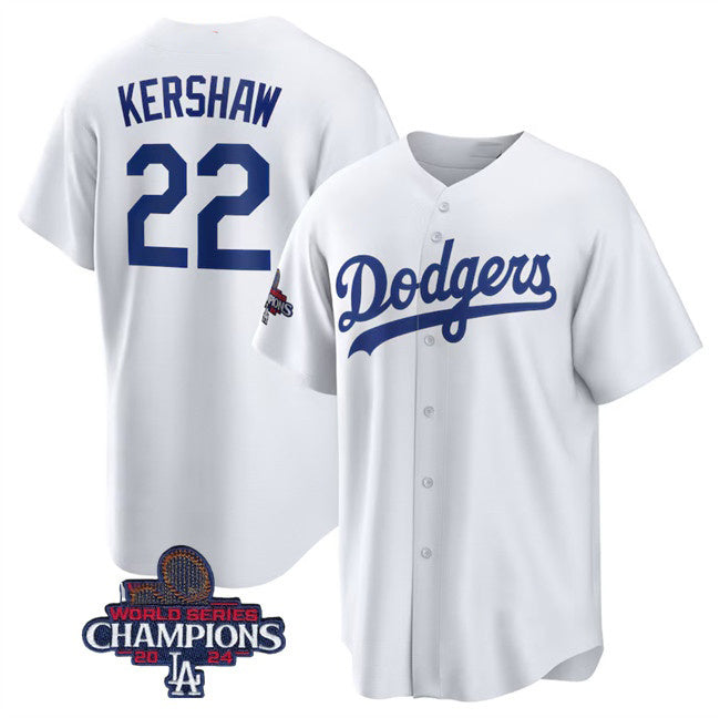 Los Angeles Dodgers #22 Clayton Kershaw White JEROMEN 2024 World Series Champions Cool Base Stitched Jersey