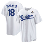 Los Angeles Dodgers #18 Yoshinobu Yamamoto White JEROMEN 2024 World Series Cool Base Stitched Jersey