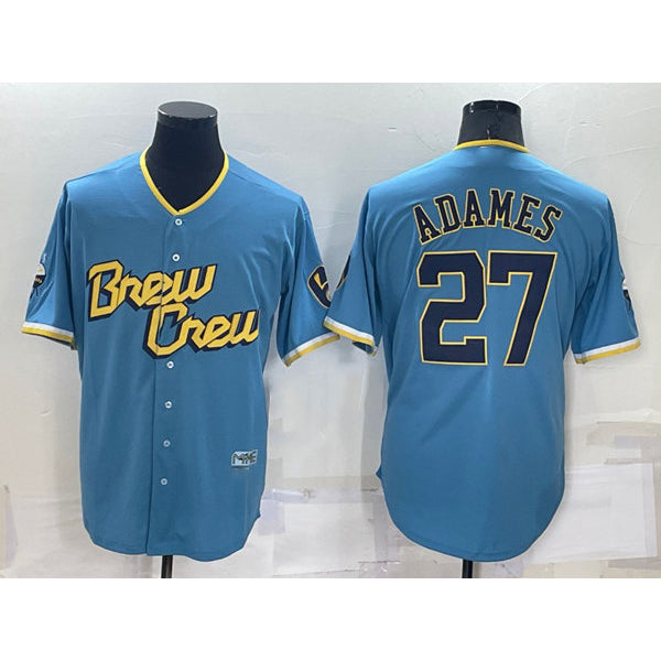 Milwaukee Brewers #27 Willy Adames 2022 Powder Blue JEROMEN City Connect Cool Base Stitched Jersey