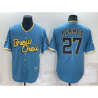Milwaukee Brewers #27 Willy Adames 2022 Powder Blue JEROMEN City Connect Cool Base Stitched Jersey