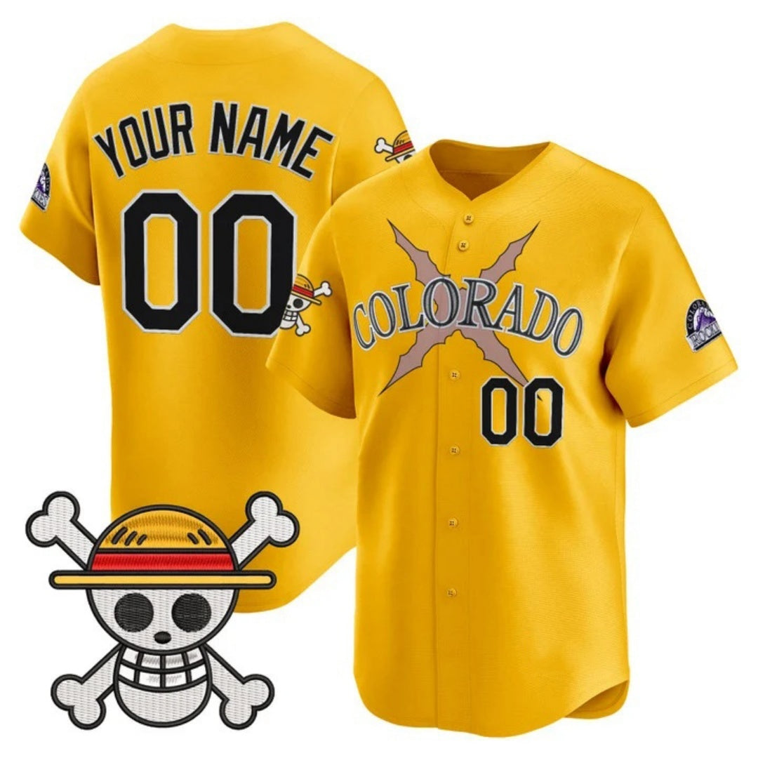 Custom Colorado Rockies x One Piece Gold JEROMEN Vapor Premier Limited Jersey - Stitched