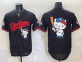 Los Angeles Dodgers Team Big Logo Black JEROMEN Hello Kitty Night 2025 World Series Champions Patch Stitched Jersey