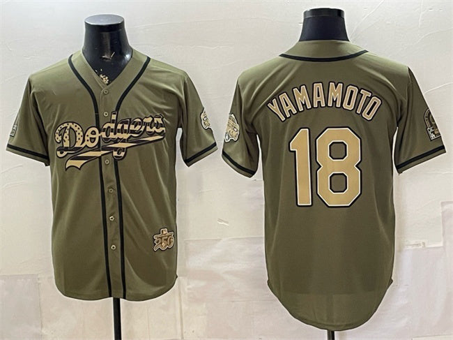 Los Angeles Dodgers #18 Yoshinobu Yamamoto Olive JEROMEN 2026 Armed Forces Day Stitched Jersey