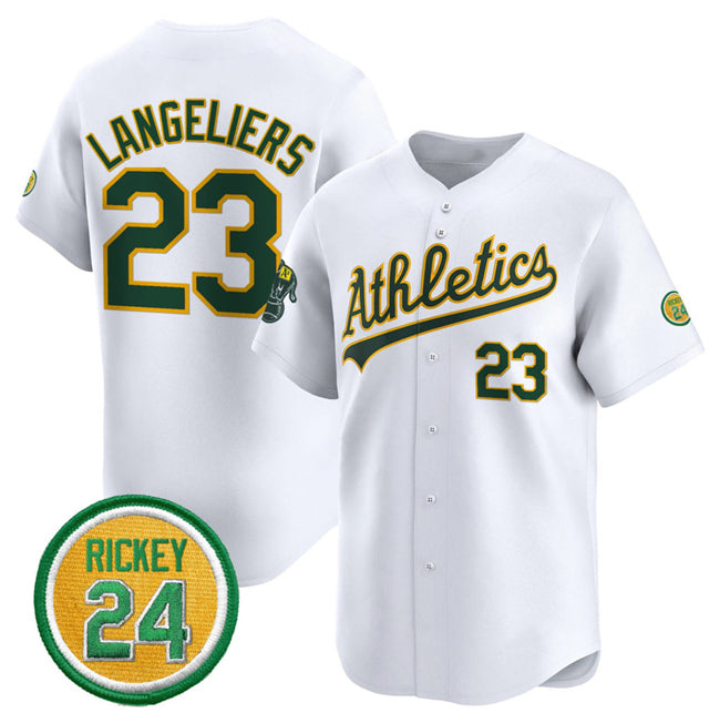 Oakland Athletics #23 Shea Langeliers White JEROMEN 2024 Home Limited With Rickey Henderson Patch Stitched Jersey