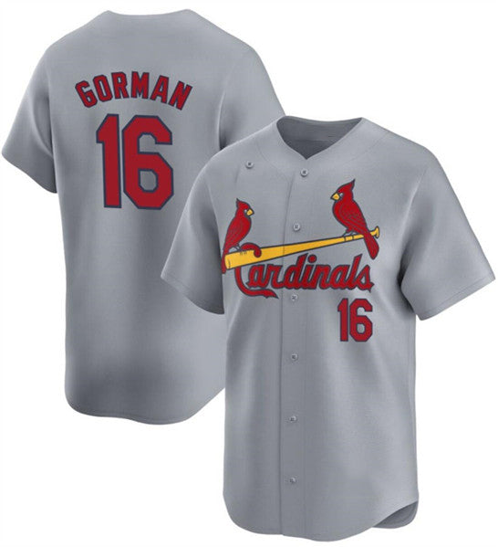 St. Louis Cardinals #16 Nolan Gorman Gray JEROMEN 2024 Away Limited Stitched Jersey