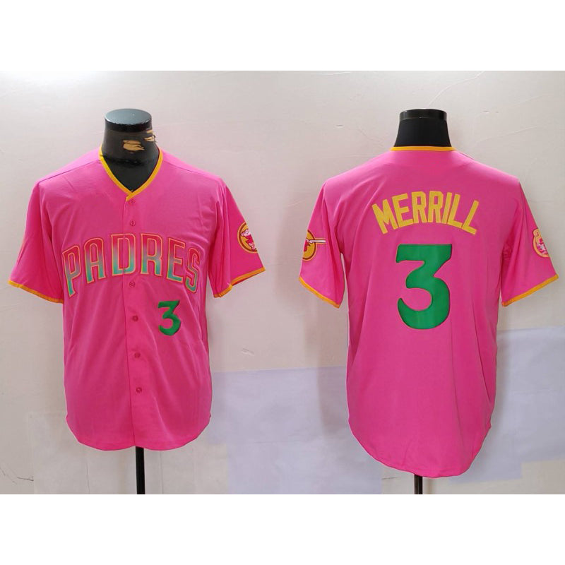 San Diego Padres #3 Jackson Merrill Pink JEROMEN Player Number Fashion Jersey 2