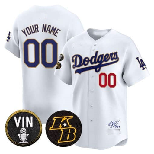 Custom Los Angeles Dodgers Vin Patch & Kobe Bryant Signature Vapor Premier Limited Jersey ¨C White JEROMEN