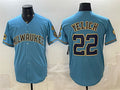 Milwaukee Brewers #22 Christian Yelich Blue JEROMEN With Home & Bob Uecker Patch Stitched Jersey