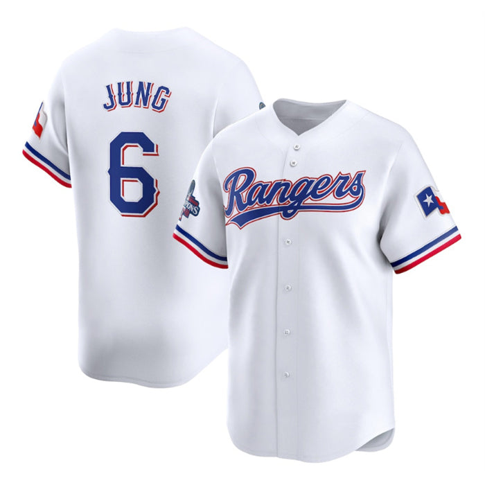 Texas Rangers #6 Josh Jung White JEROMEN 2023 World Series Champions Stitched Jersey