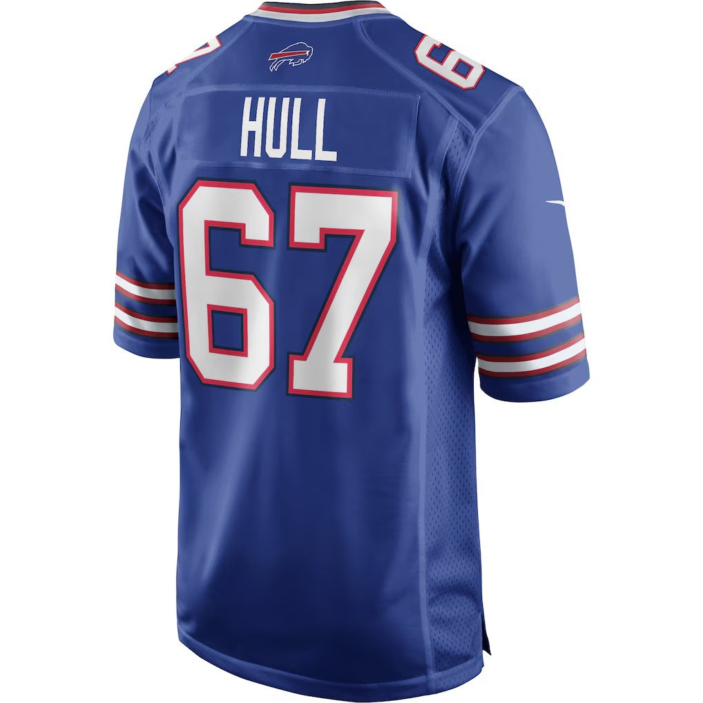 B.Bills #67 Kent Hull Royal JEROMEN Game Retired Player Jersey