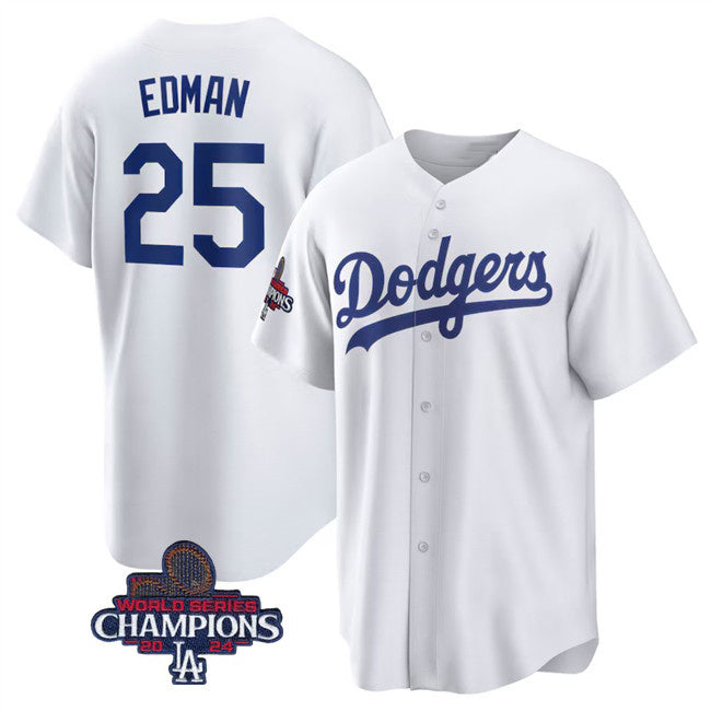 Los Angeles Dodgers #25 Tommy Edman White JEROMEN 2024 World Series Champions Cool Base Stitched Jersey