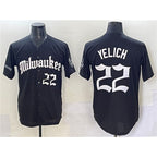 Milwaukee Brewers #22 Christian Yelich Black JEROMEN 'Gothic 414 Shadows Edition' Vapor Premier Limited Stitched Jersey