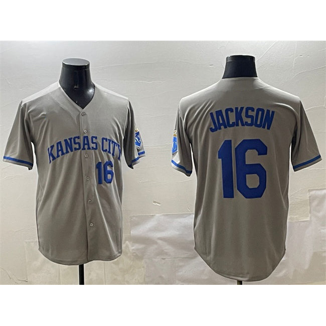 Kansas City Royals #16 Bo Jackson Gray JEROMEN 2024 Away Limited Stitched Jersey