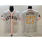 Houston Astros #27 Jose Altuve Number 2023 White JEROMEN Gold World Serise Champions Patch Flex Base Stitched Jersey 3