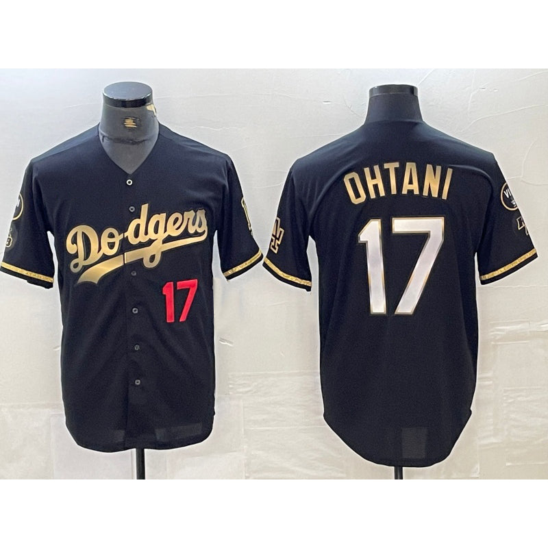 Los Angeles Dodgers #17 Shohei Ohtani Number Black Gold JEROMEN Stitched Cool Base Jersey 3