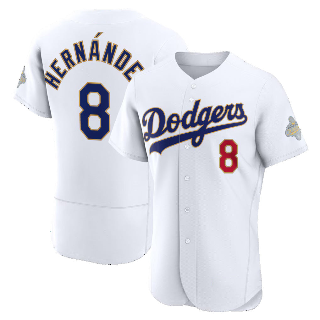 Los Angeles Dodgers #8 Enrique Hern¨¢ndez White JEROMEN 2026 Gold Collection Authentic Jersey