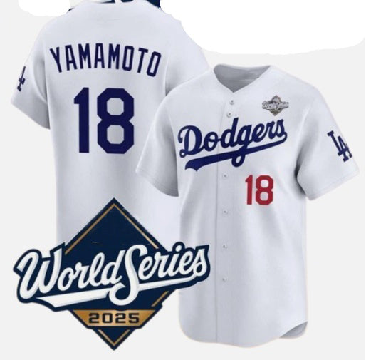 Los Angeles Dodgers #18 Yoshinobu Yamamoto White JEROMEN 2025 World Series Home Limited Stitched Jersey