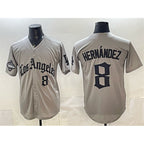 Los Angeles Dodgers #8 Enrique Hern¨¢ndez Grey JEROMEN LA Gothic Style With 2025 World Series Champions Patch Limited Stitched Jersey
