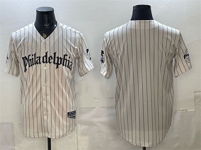 Philadelphia Phillies Blank Cream JEROMEN Pinstripe Gothic Vapor Limited Stitched Jersey