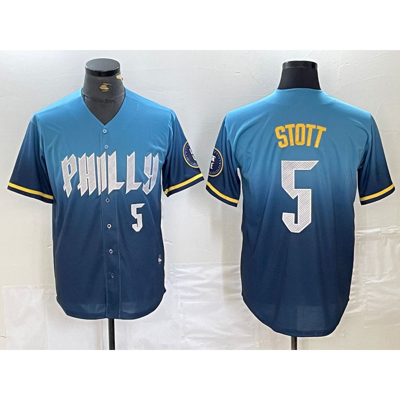 Philadelphia Phillies #5 Bryson Stott Blue JEROMEN 2024 City Player Number Cool Base Stitched Jersey 2