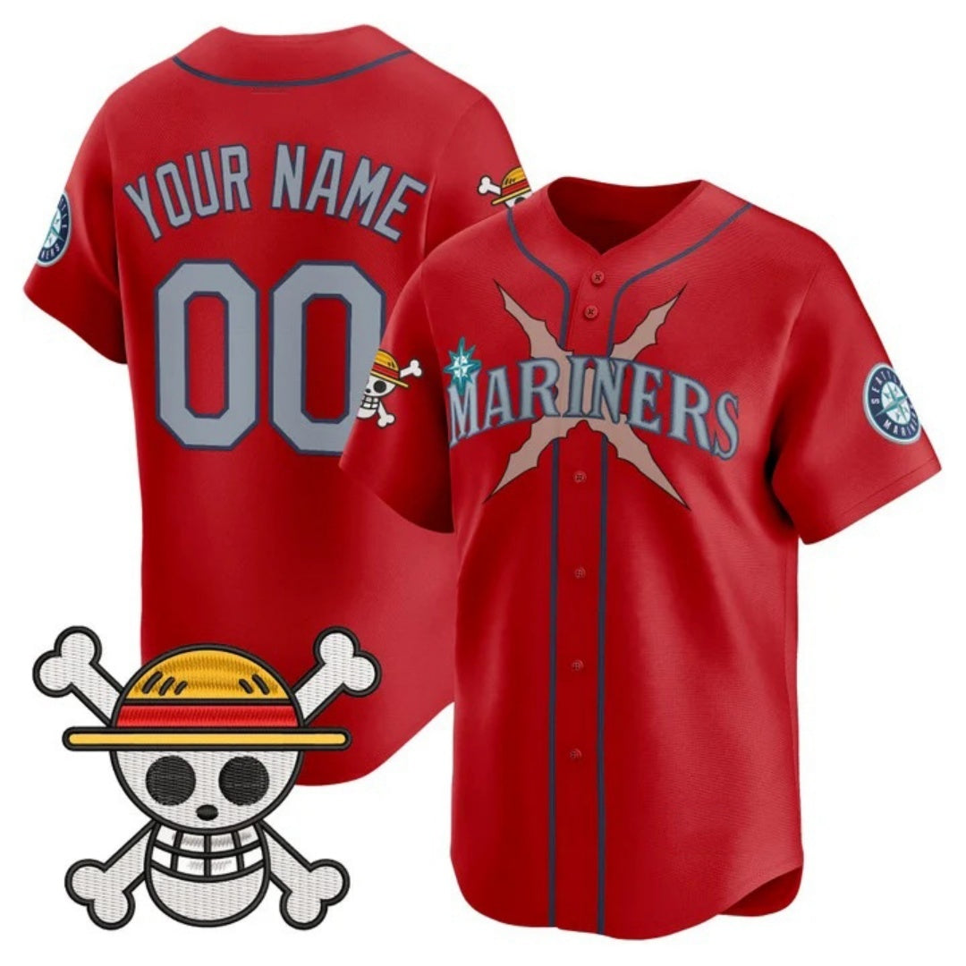 Custom Seattle Mariners x One Piece Red JEROMEN Vapor Premier Limited Jersey - Stitched