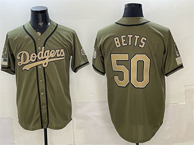 Los Angeles Dodgers #50 Mookie Betts Olive JEROMEN 2026 Armed Forces Day Stitched Jersey 2