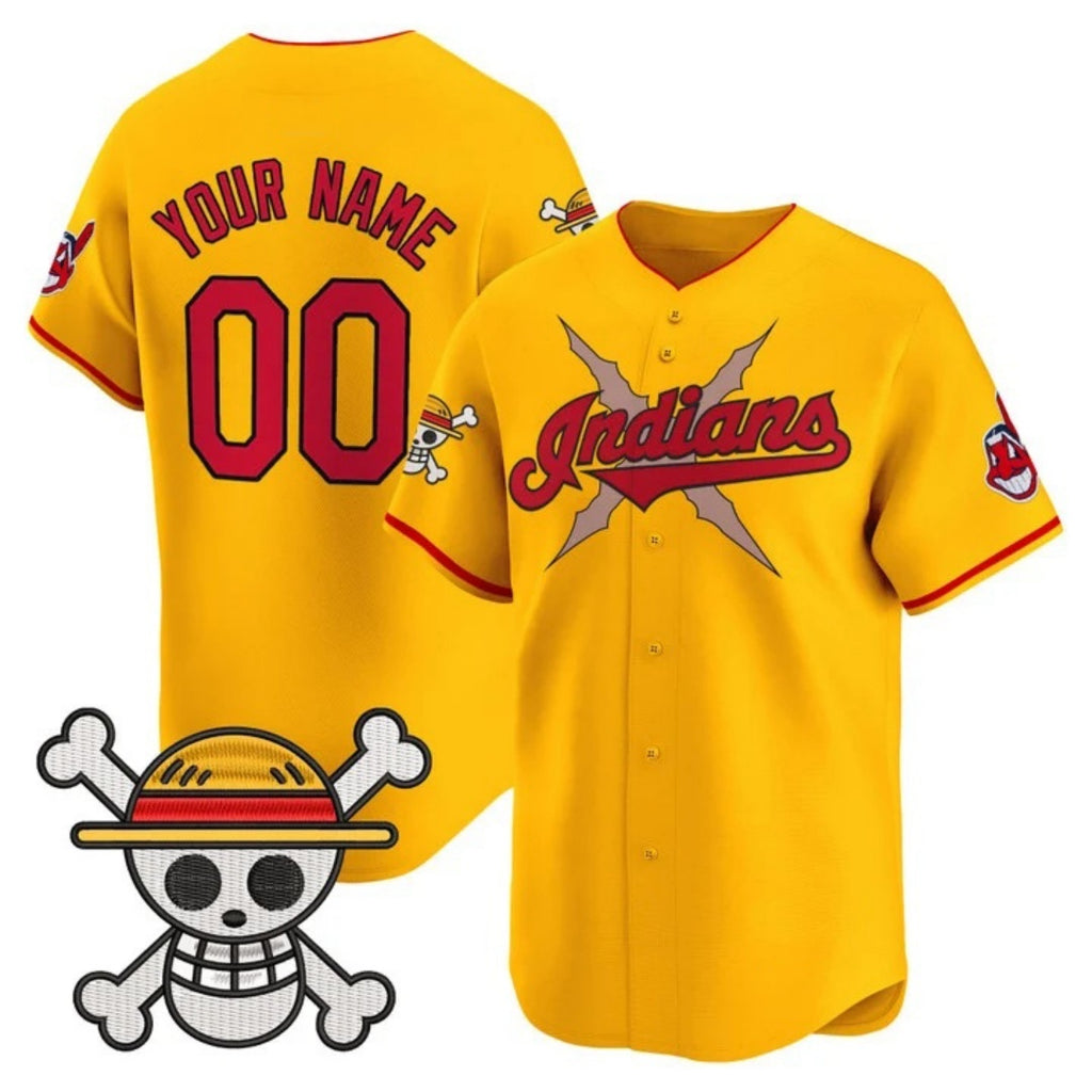 Custom Cleveland Indians x One Piece Gold JEROMEN Vapor Premier Limited Jersey - Stitched