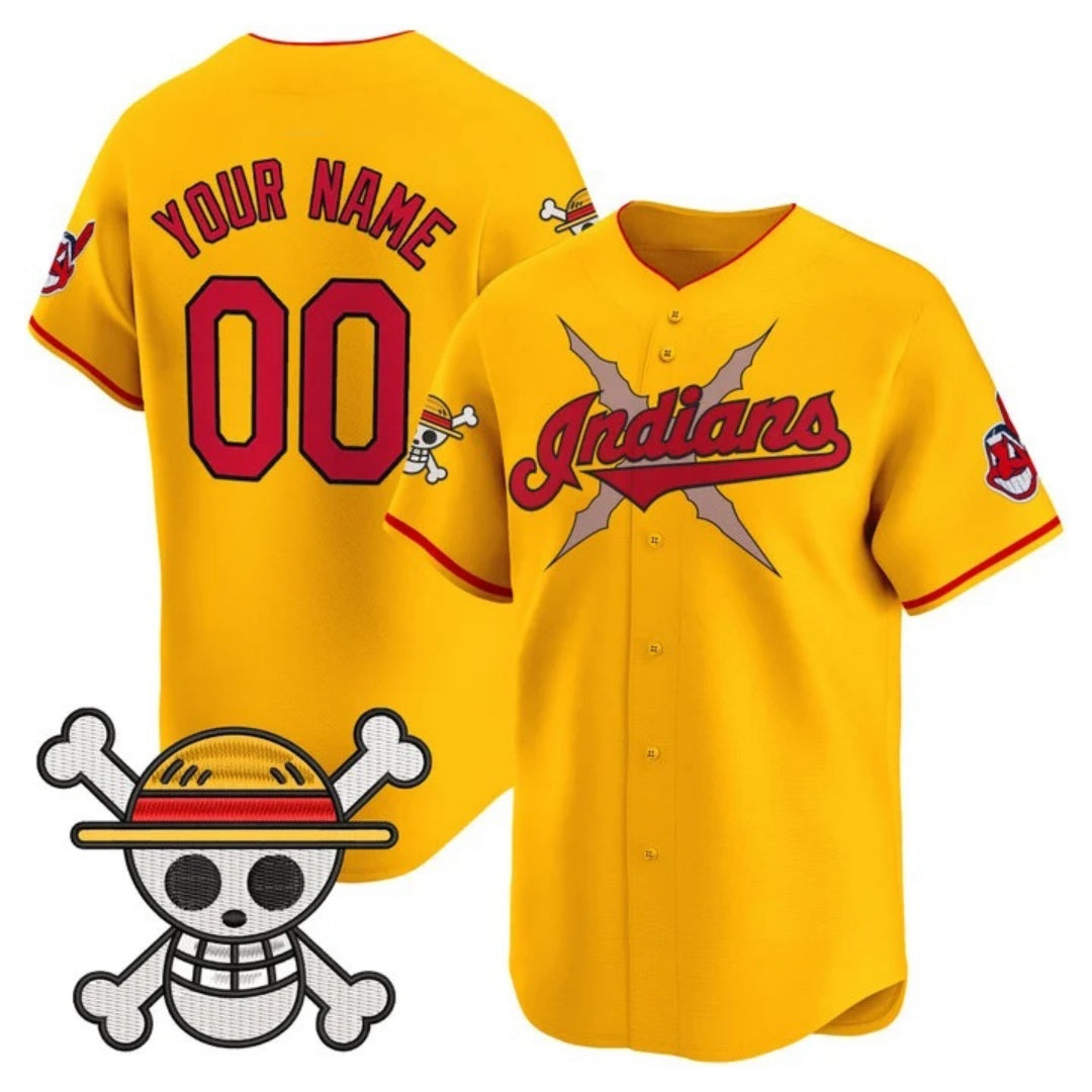 Custom Cleveland Indians x One Piece Gold JEROMEN Vapor Premier Limited Jersey - Stitched
