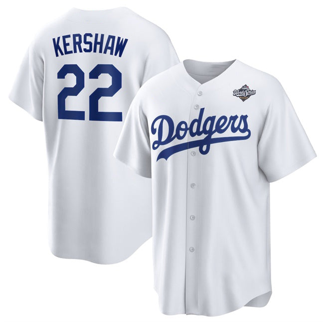 Los Angeles Dodgers #22 Clayton Kershaw White JEROMEN 2025 World Series Home Cool Base Stitched Jersey