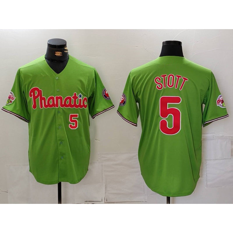 Philadelphia Phillies #5 Bryson Stott Number Green JEROMEN With Patch Stitched Cool Base Jersey