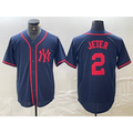 New York Yankees #2 Derek Jeter Navy Red JEROMEN Fashion Cool Base Jersey