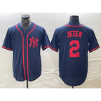 New York Yankees #2 Derek Jeter Navy Red JEROMEN Fashion Cool Base Jersey