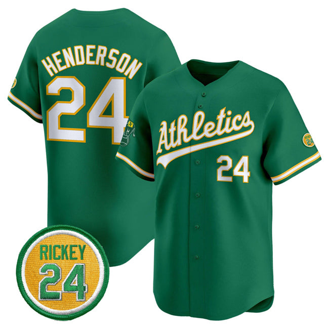 Oakland Athletics #24 Rickey Henderson Green JEROMEN 2024 Limited With Rickey Henderson Patch Stitched Jersey