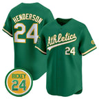 Oakland Athletics #24 Rickey Henderson Green JEROMEN 2024 Limited With Rickey Henderson Patch Stitched Jersey