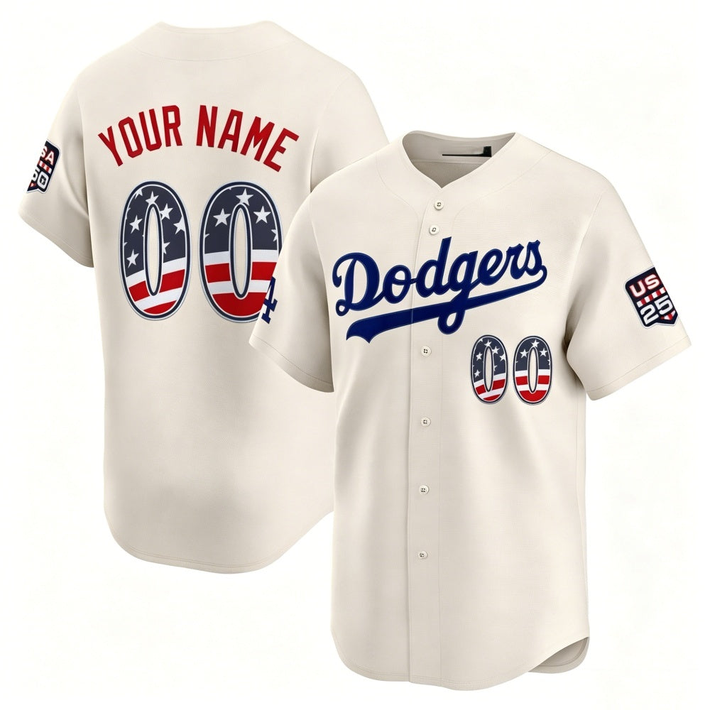 Custom Los Angeles Dodgers Cream JEROMEN USA 250 Fourth of July Limited Stitched Jersey