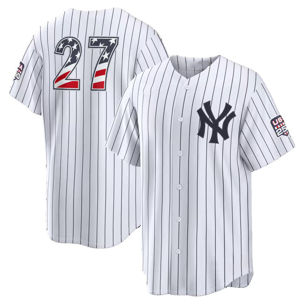 New York Yankees #27 Giancarlo Stanton USA 250 Fourth of July Home Stadium Jersey - White JEROMEN