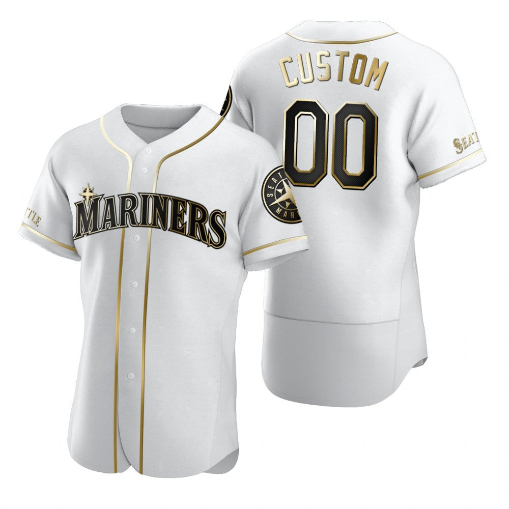 Custom Seattle Mariners White JEROMEN Stitched Flex Base Golden Edition Jersey