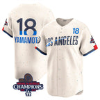 Los Angeles Dodgers #18 Yoshinobu Yamamoto Cream JEROMEN 2024 World Series Champions City Connect Limited Stitched Jersey