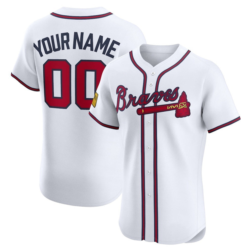 Custom Atlanta Braves White JEROMEN Home Elite Sponsor Patch Jersey