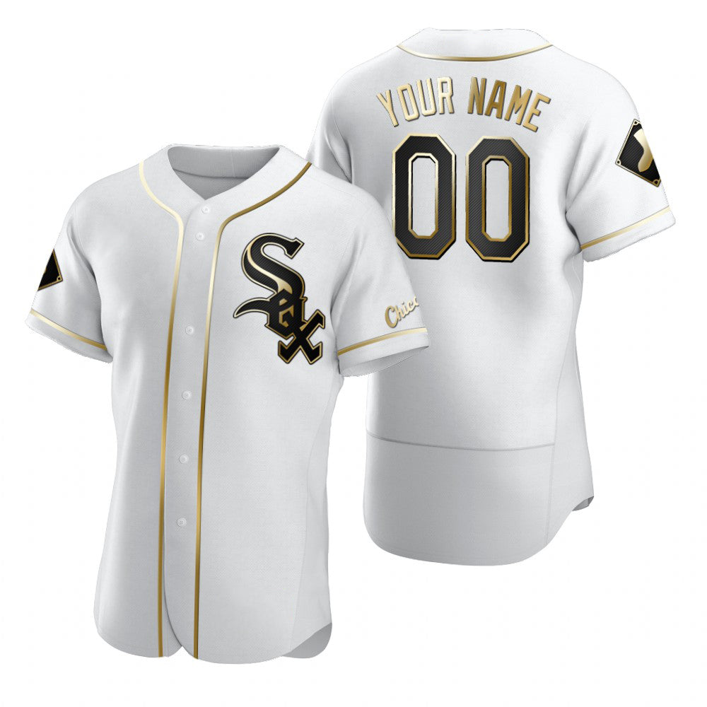 Custom Chicago White Sox White JEROMEN Stitched Flex Base Golden Edition Jersey