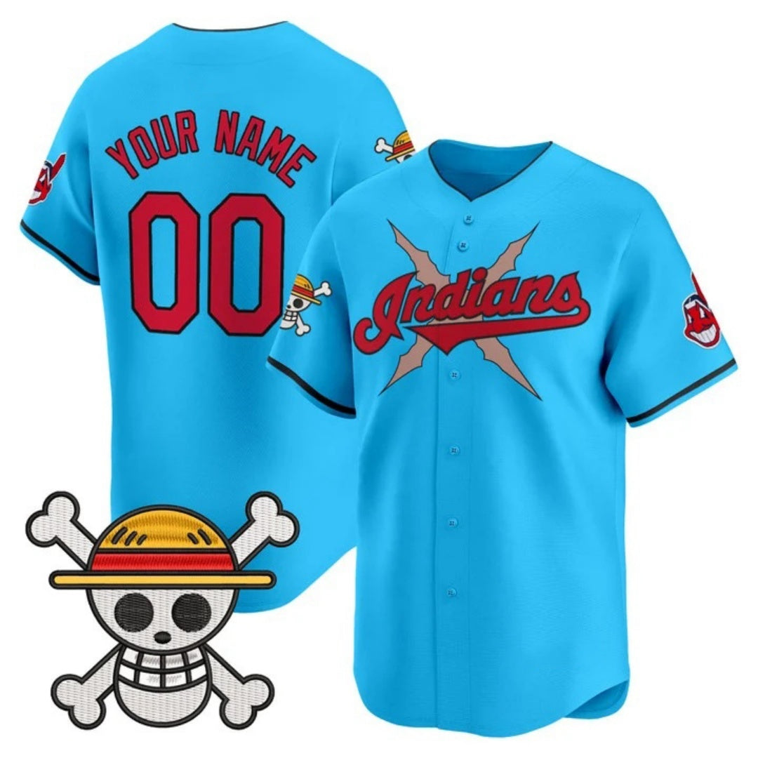 Custom Cleveland Indians x One Piece Light Blue JEROMEN Vapor Premier Limited Jersey - Stitched
